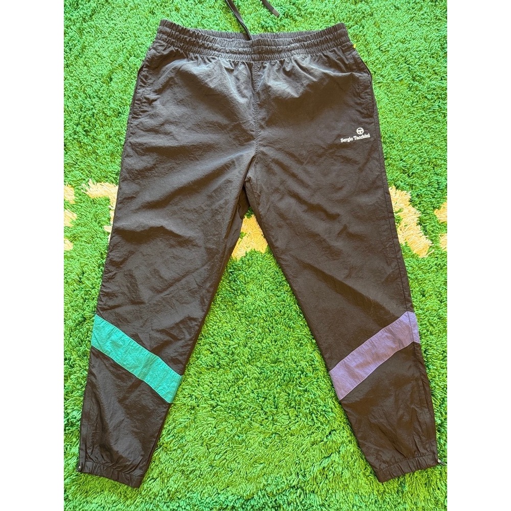 Sergio Tacchini Track Pants Mens 2XL Black Excellent Colorblock Nylon Joggers